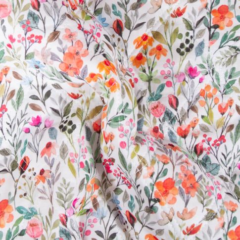 Tissu Matelassé Fleuris multico envers Coton Ecru