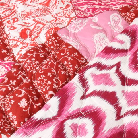 Tissu Matelassé Coton réversible Motifs patchwork sur fond Rose