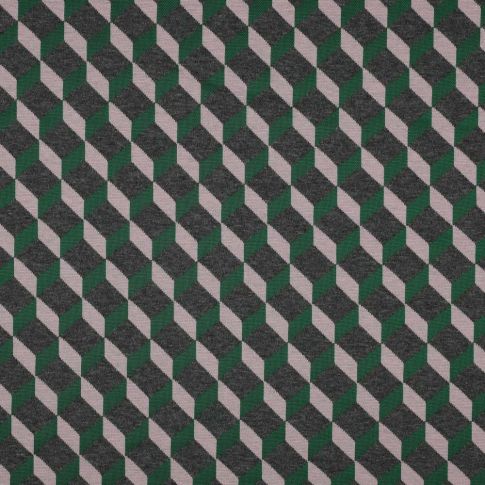 Tissu Jersey Milano Carreaux 3D sur fond Gris chiné