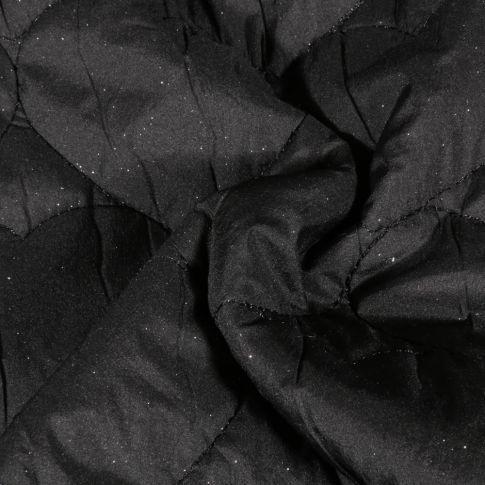 Tissu Matelassé Pailleté argenté Coeurs Noir