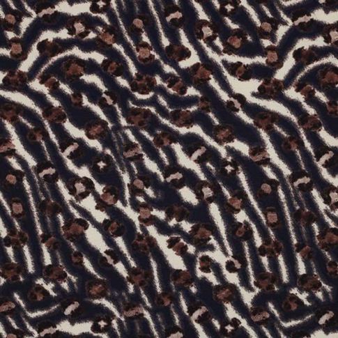 Tissu Polyester Stretch imprimé motif léopard et zébré sur fond Ecru