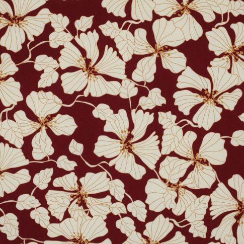 Tissu Viscose Floral sur fond Bordeaux