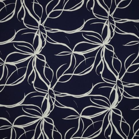 Tissu Viscose imprimé feuilles entrelacées Bleu marine
