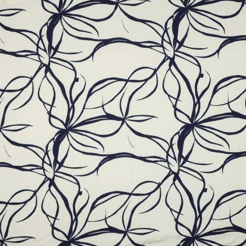 Tissu Viscose imprimé feuilles entrelacées Ecru