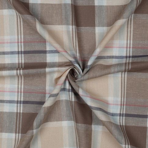 Tissu Lin Viscose Tartan Ecossais sur fond Taupe