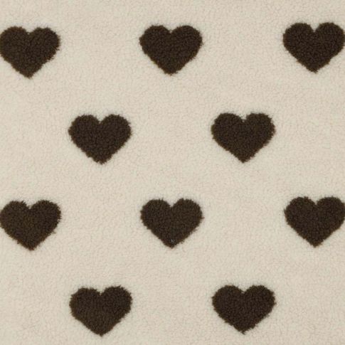 Tissu Moumoute Teddy envers maille Coeurs marrons sur fond Ecru