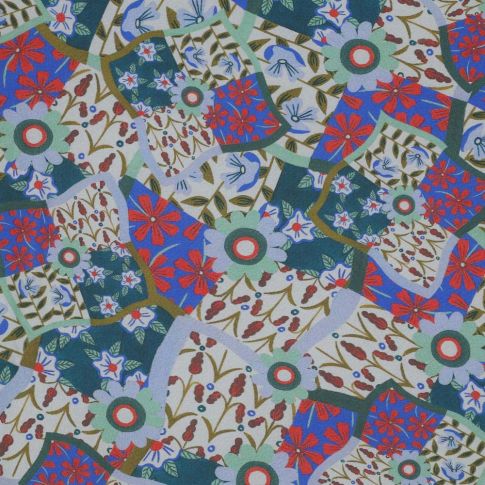 Tissu Viscose Digital Louise fleuris sur fond Bleu
