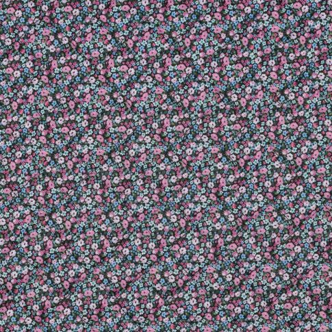 Tissu Matelassé fleuris bleu digital envers uni Noir