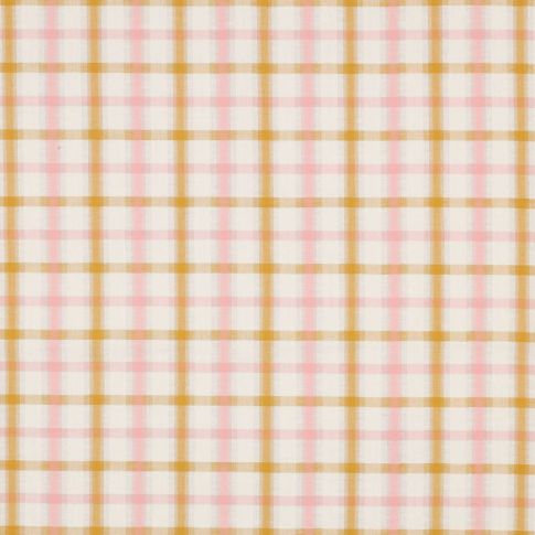 Tissu vichy Carrélia rose et doré sur fond Blanc cassé