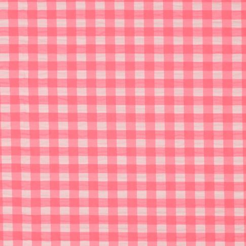 Tissu vichy Lyna rose sur fond Blanc