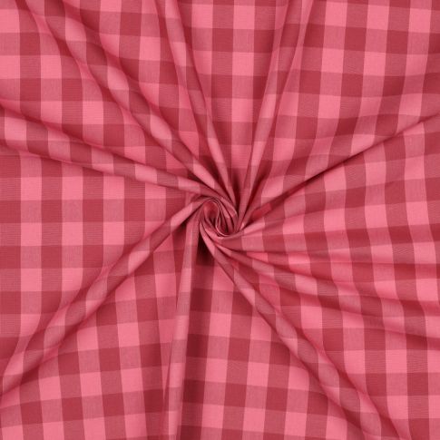 Tissu Popeline de Coton Motif Vichy sur fond Rouge foncé