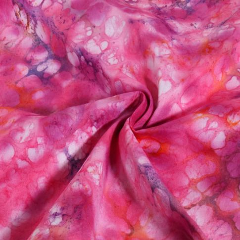 Tissu Viscose Batik Effet aquarelle sur fond Rose