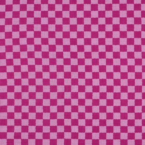 Tissu Double gaze de Coton à carreaux Réversible  Magenta fuschia