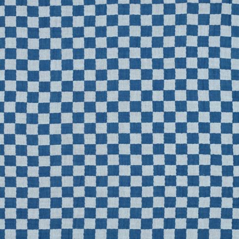 Tissu Double gaze de Coton à carreaux Réversible  Bleu
