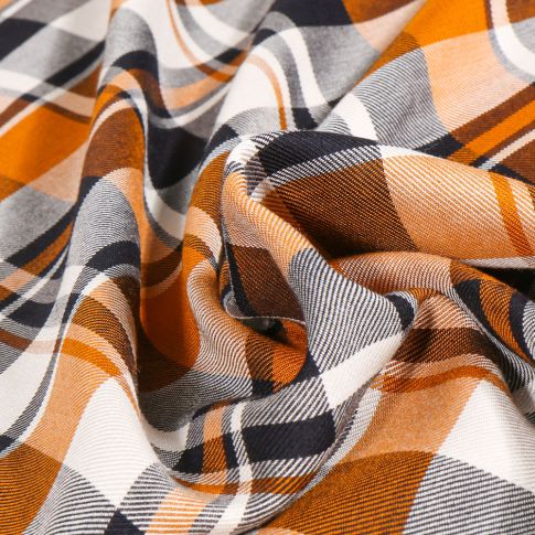 Tissu Viscose à carreaux Charly sur fond Moutarde