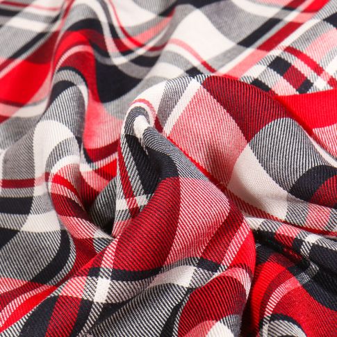 Tissu Viscose à carreaux Charly sur fond Rouge
