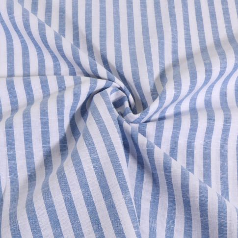 Tissu Coton Fil teint rayé fin bleu sur fond Blanc
