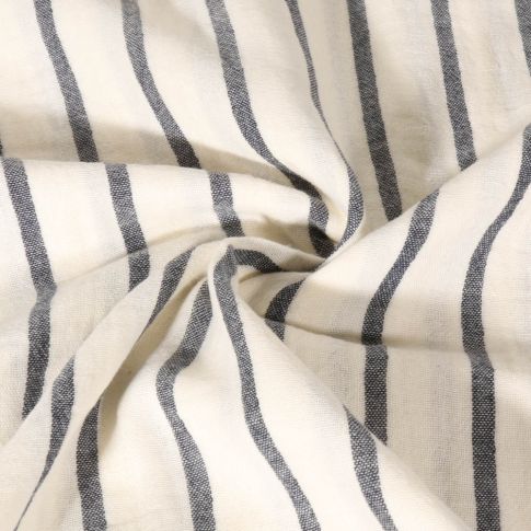Tissu Double Gaze de Coton Teint en fil rayé noir sur fond Ecru