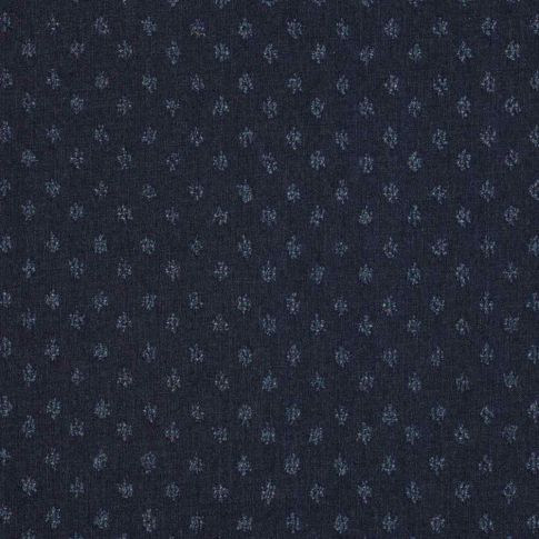 Tissu Jeans Denim pois Nolyn bleu clair sur fond Bleu marine