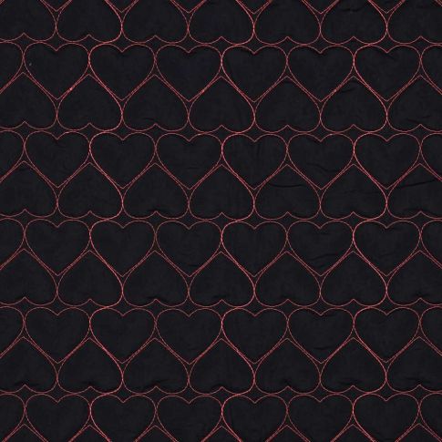Tissu Doudoune matelassé Sofia coeurs roses sur fond Noir
