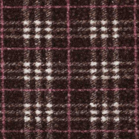 Tissu Fausse fourrure Bouclette Arno carreaux roses sur fond Marron