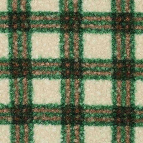 Tissu Fausse fourrure Bouclette Léo carreaux Verts sur fond Beige