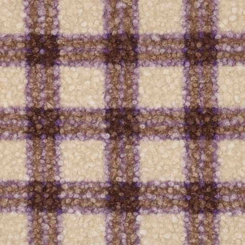 Tissu Fausse fourrure Bouclette Léo carreaux Violets sur fond Beige