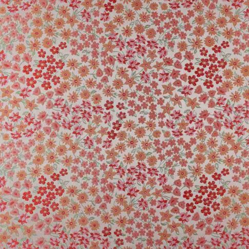 Tissu Jacquard satiné petites fleurs Liana sur fond Ecru