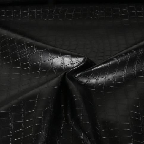 Tissu Simili cuir d'habillement Croco uni Noir