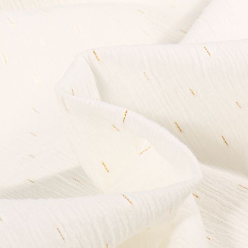 Tissu Crépon Strie Dorés sur fond Ecru