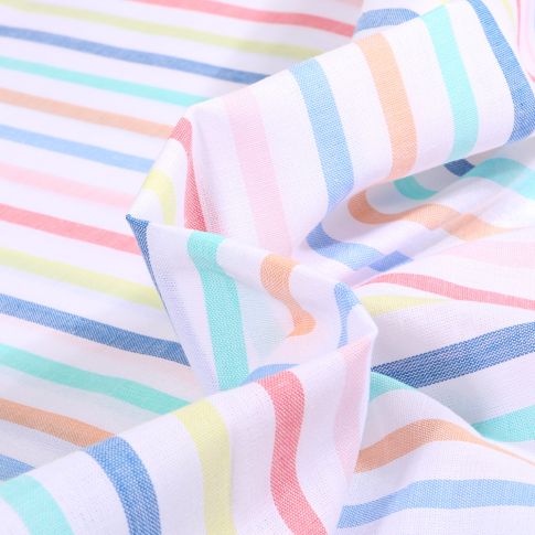 Tissu Coton imprimé Rayures multicolores sur fond Blanc