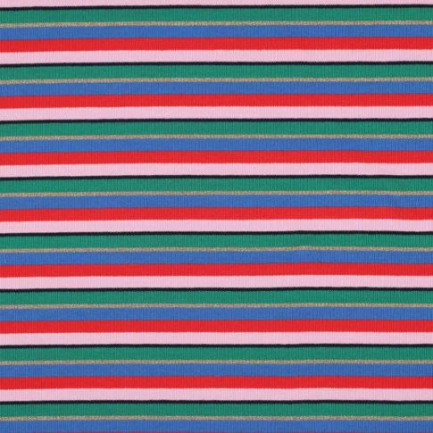 Tissu Jersey Bord Côte rayé Zalya sur fond Multicolore