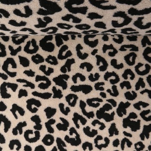 Tissu Fausse fourrure Mouton Kaïa imprimé léopard Noir sur fond Beige clair