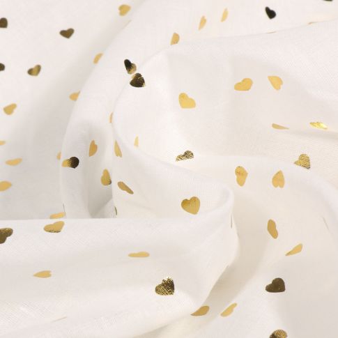 Tissu Voile de Coton Mini coeurs dorés sur fond Blanc cassé