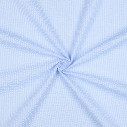Tissu Seersucker Coton Rayures sur fond Bleu clair