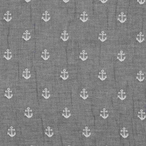 Tissu Double gaze encre Nautilus Blanc sur fond Gris