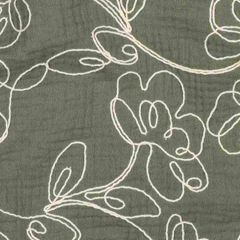 Tissu Double gaze blanc Ecloria sur fond Vert kaki foncé