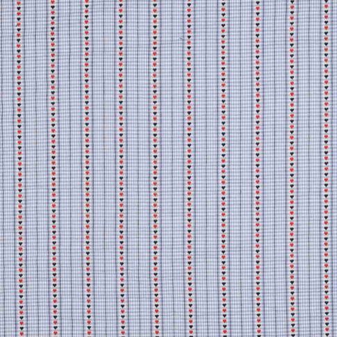 Tissu Vichy Coeurillon sur fond Bleu clair