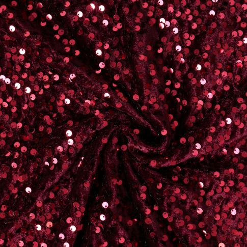 Tissu Velours Soraya à sequins uni  Rouge