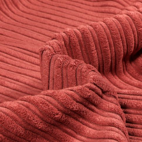 Tissu Velours minky côtelé envers fausse fourrure mouton Terracotta