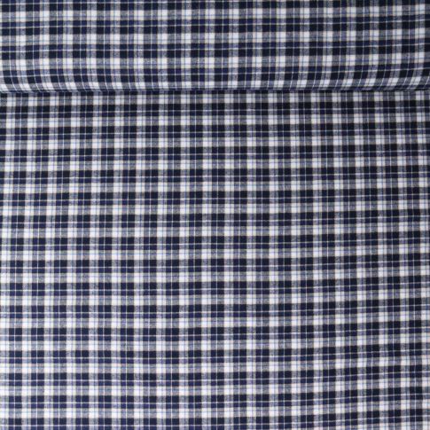 Tissu Coton Chemise Éliott petit carreaux Bleu marine sur fond Blanc