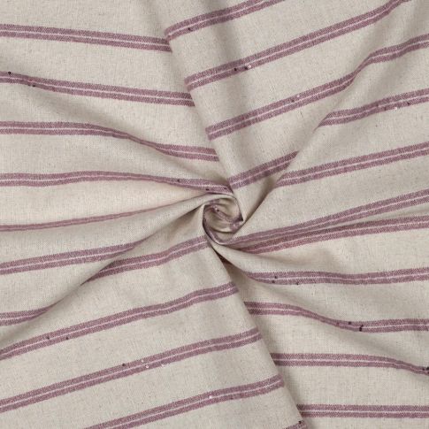 Tissu Lin Sequins rayures Vieux Rose sur fond Naturel