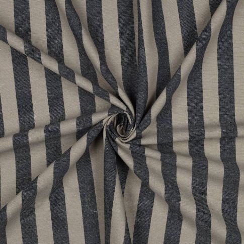 Tissu Lin Viscose rayures Noir sur fond Ecru