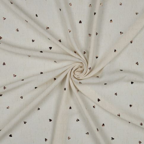 Tissu Lin Viscose petits Coeurs Brun brillants sur fond Ecru