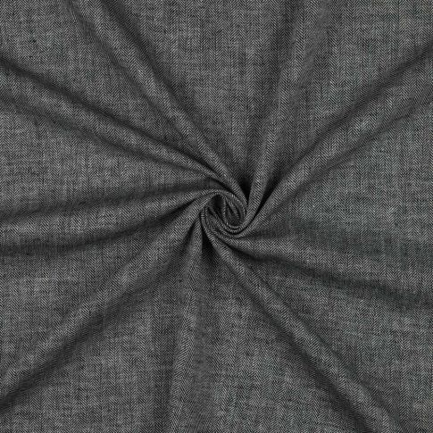Tissu Coton Lin Chevrons Blanc sur fond Gris anthracite profond