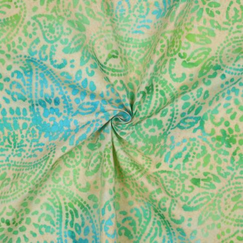 Tissu Batik de Viscose Ethnique sur fond Beige