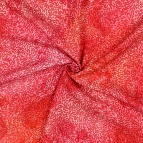 Tissu Batik de Viscose floral lumineux sur fond Rose corail