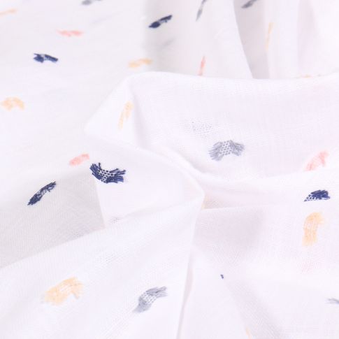 Tissu Gaze de coton Pois brodés sur fond Blanc