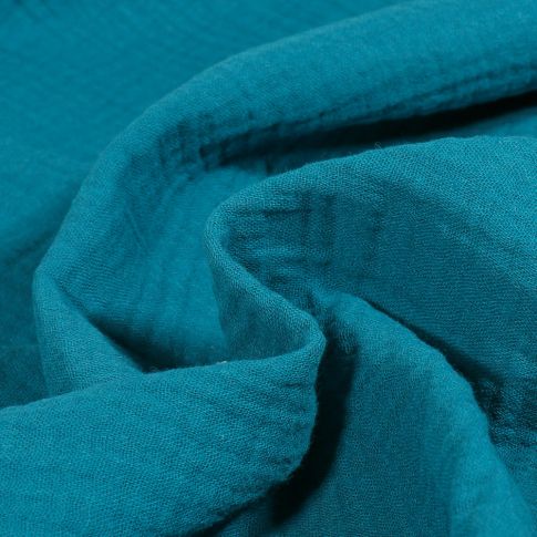 Tissu Double gaze uni Bio Bleu paon