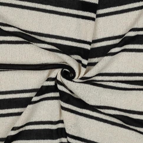 Tissu Jacquard Tricoté Rayé Noir sur fond Ecru